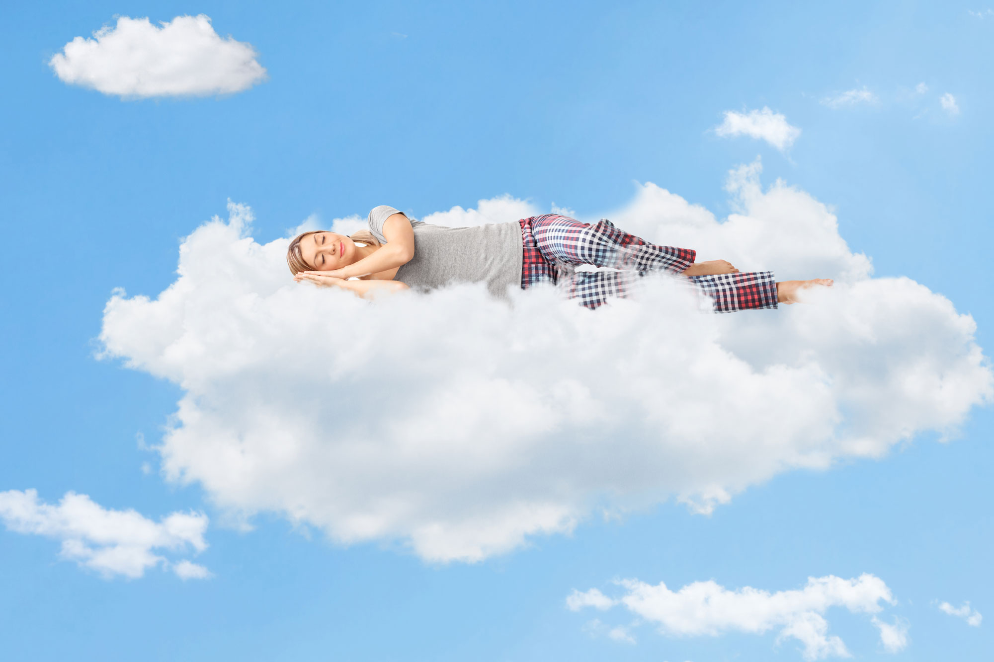 Naturgemäße Bodenbeläge Gerhard Koch, Luftbett, woman sleeping on cloud 